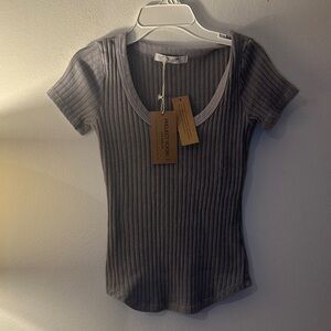 Project Social T Charcoal Ribbed Short Sleeve Top